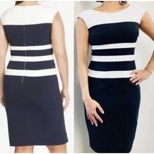 Ralph Lauren Dress Womens Size 14 Blue White Nautical Classy Sleeveless Zipper